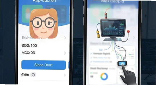仪器控APP主界面与设备连接示意图