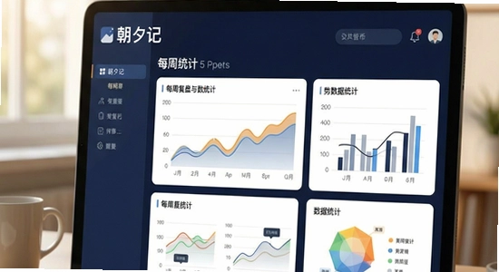 朝夕记每周复盘与数据统计界面