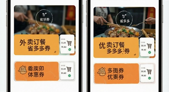 外卖订餐省多多优惠券叠加使用结算页示意图 670x360