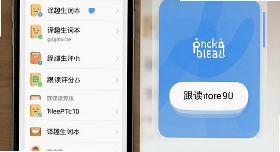 译趣生词本与跟读评分功能界面截图