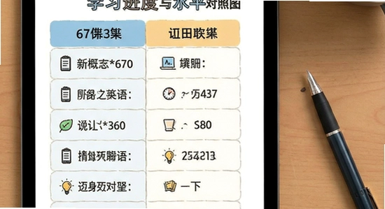 670*360 新概念英语四册学习进度与水平对照图