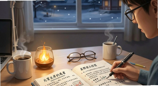 元宵上岸备考场景与错题本使用示意图