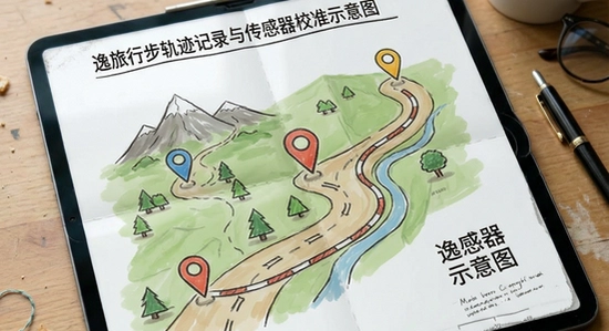逸旅行步轨迹记录与传感器校准示意图