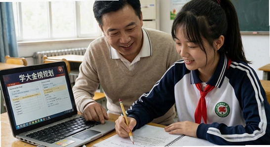 家长与考生一起使用学大金榜规划志愿