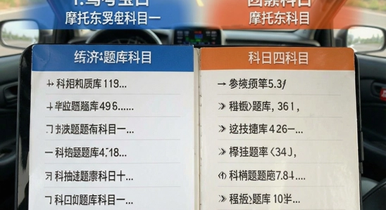 驾考宝典摩托车科目一科目四题库对比
