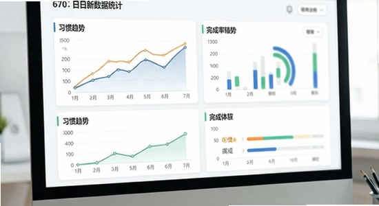 670*360日日新数据统计页面展示习惯趋势与完成率