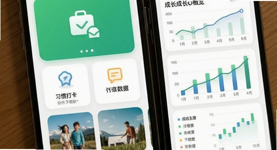 670*360日日新应用主界面习惯打卡与成长数据概览