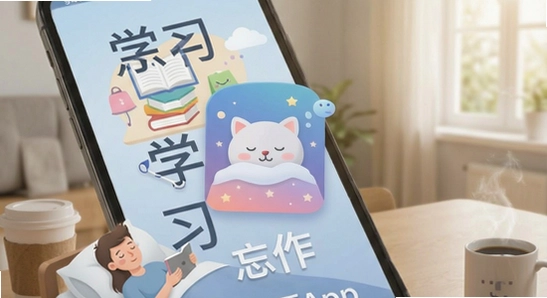 忘否App多场景使用示意图:学习、工作、睡眠