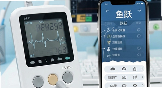 鱼跃心电记录仪与手机连接操作示意图