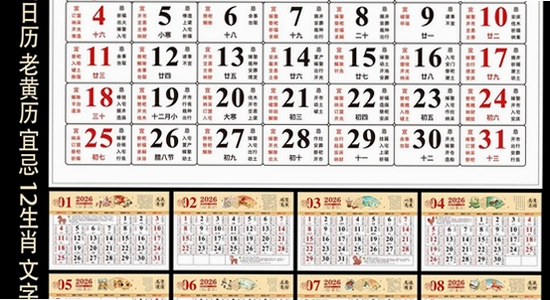 吉历万年历老黄历2026高级版运行界面 色彩丰富 无水印 宣传图