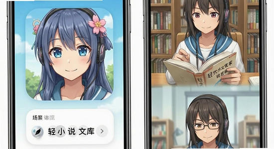 轻小说文库app多场景使用示意