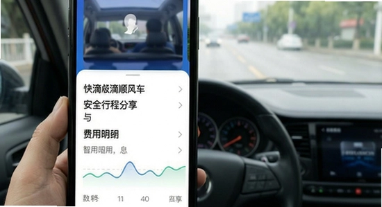 快滴顺风车安全行程分享与费用明细界面