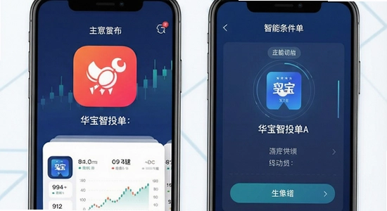 华宝智投App主界面与智能条件单功能展示图