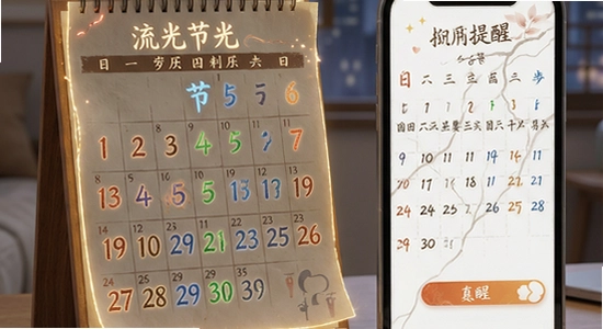 流光日历农历节气与日程提醒场景展示