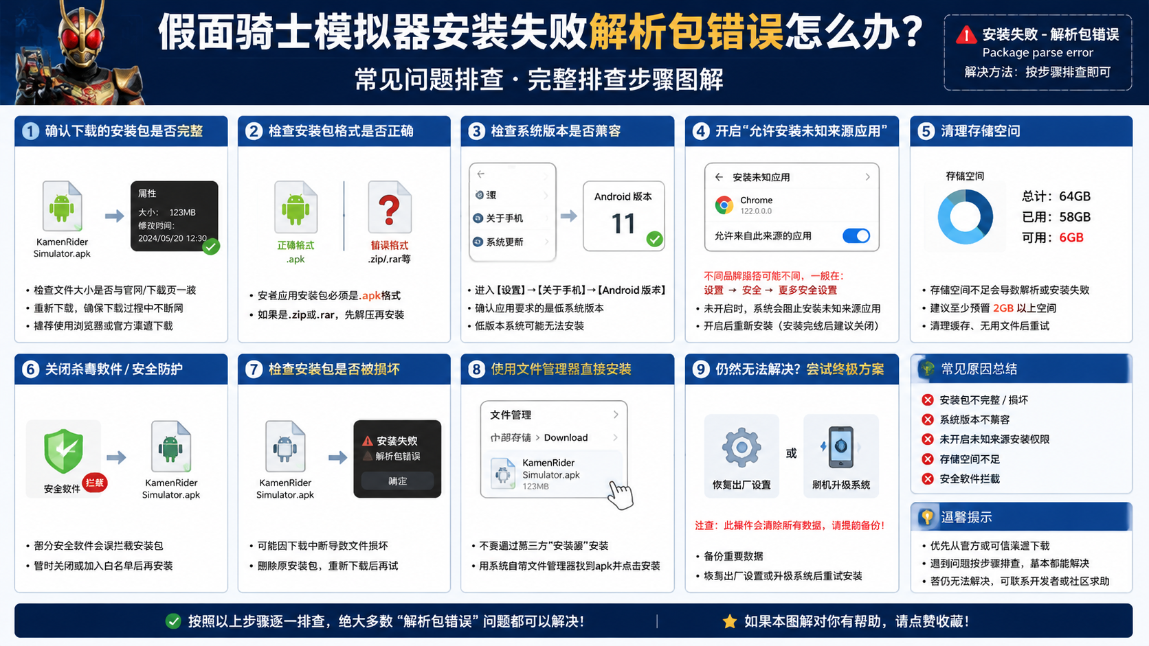 假面骑士模拟器安装失败解析包错误怎么办?常见问题排查 完整排查步骤图解