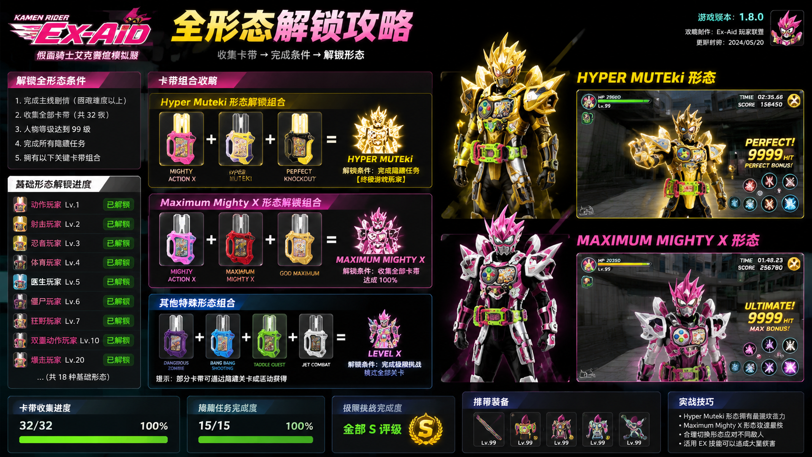 假面骑士艾克赛德模拟器怎么解锁全形态?卡带组合攻略,Hyper Muteki 与 Maximum Mighty X 形态解锁实战截图