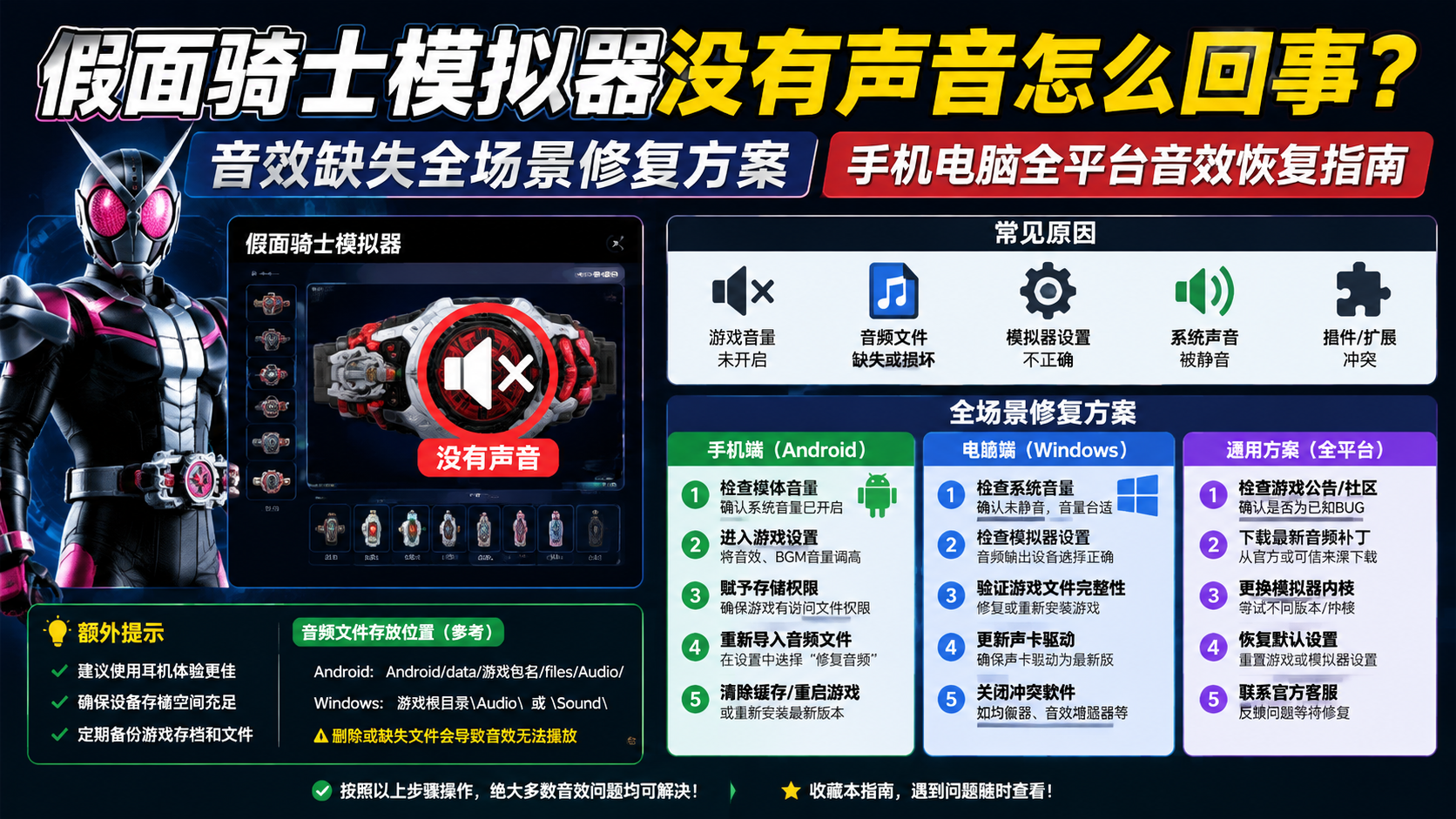 假面骑士模拟器没有声音怎么回事?音效缺失全场景修复方案 手机电脑全平台音效恢复指南
