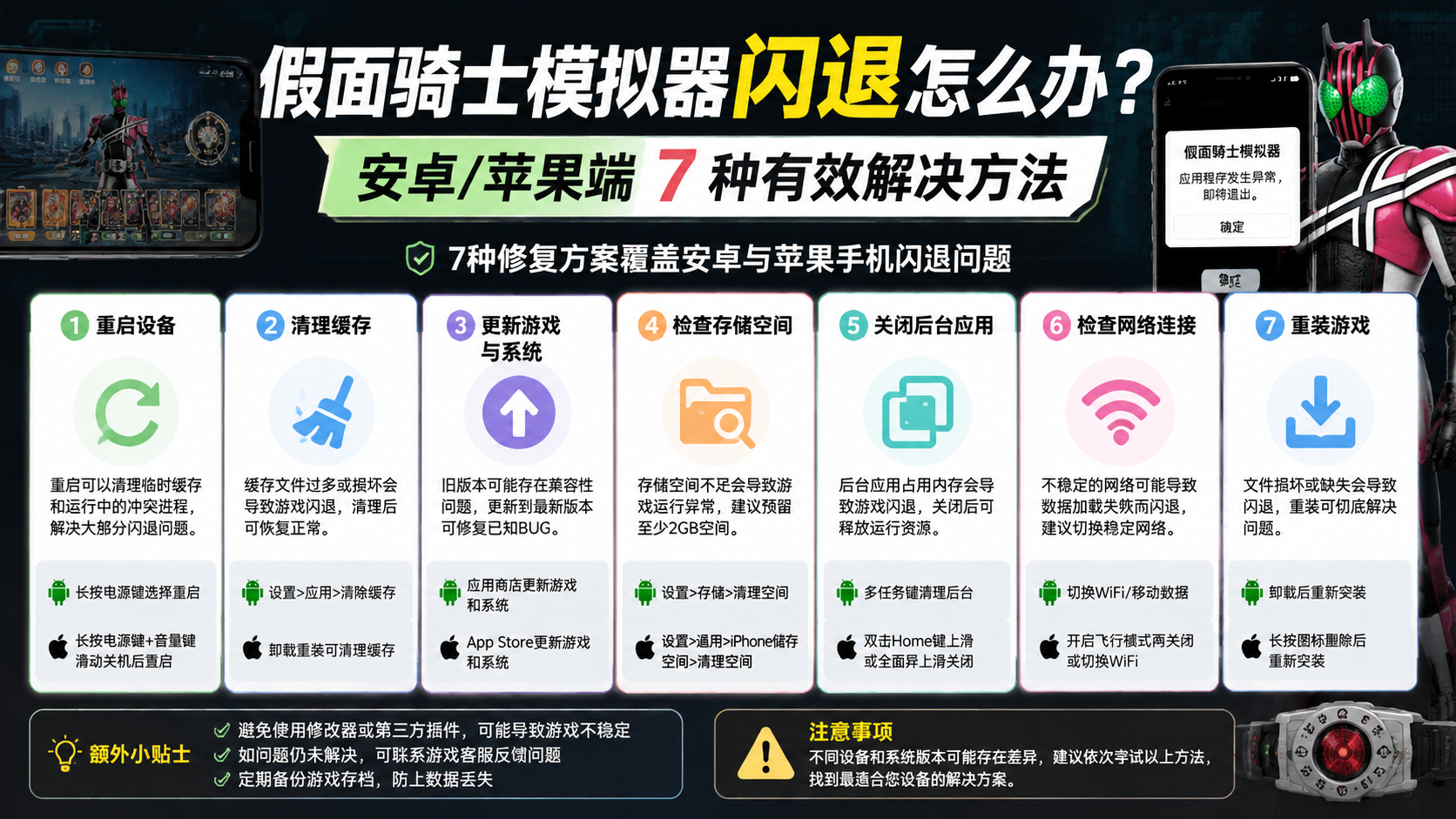 假面骑士模拟器闪退怎么办?安卓/苹果端7种有效解决方法,7种修复方案覆盖安卓与苹果手机闪退问题