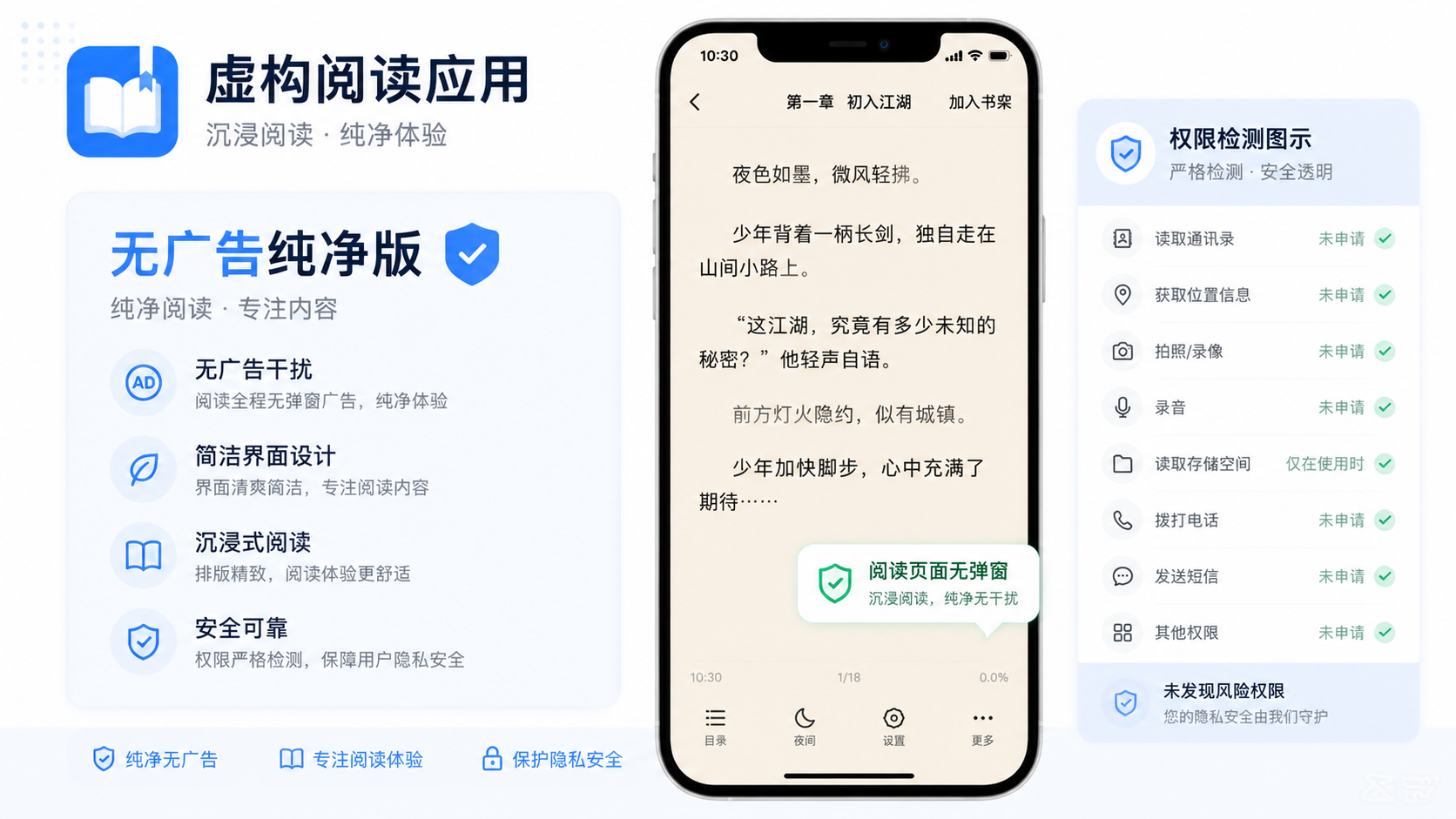 笔趣阁无广告纯净版在哪下载?真正无弹窗版本辨别方法,阅读页无弹窗纯净版截图与权限检测演示