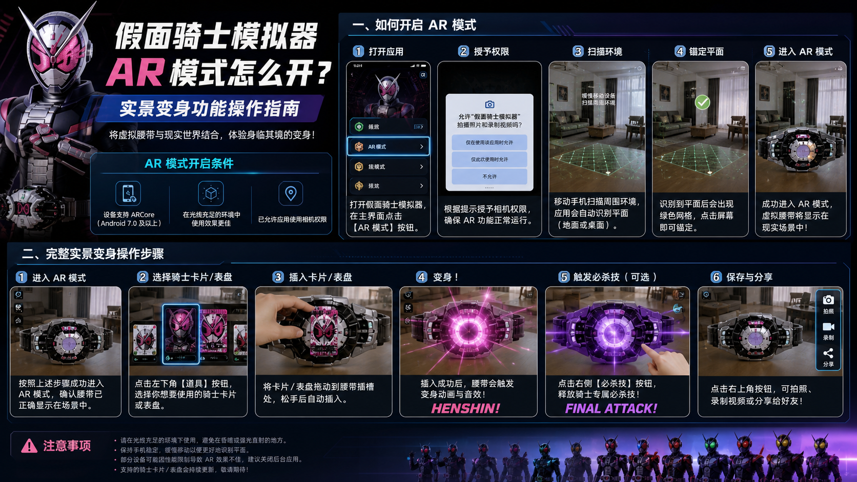 假面骑士模拟器 AR 模式怎么开?实景变身功能操作指南 完整实景变身操作步骤配图