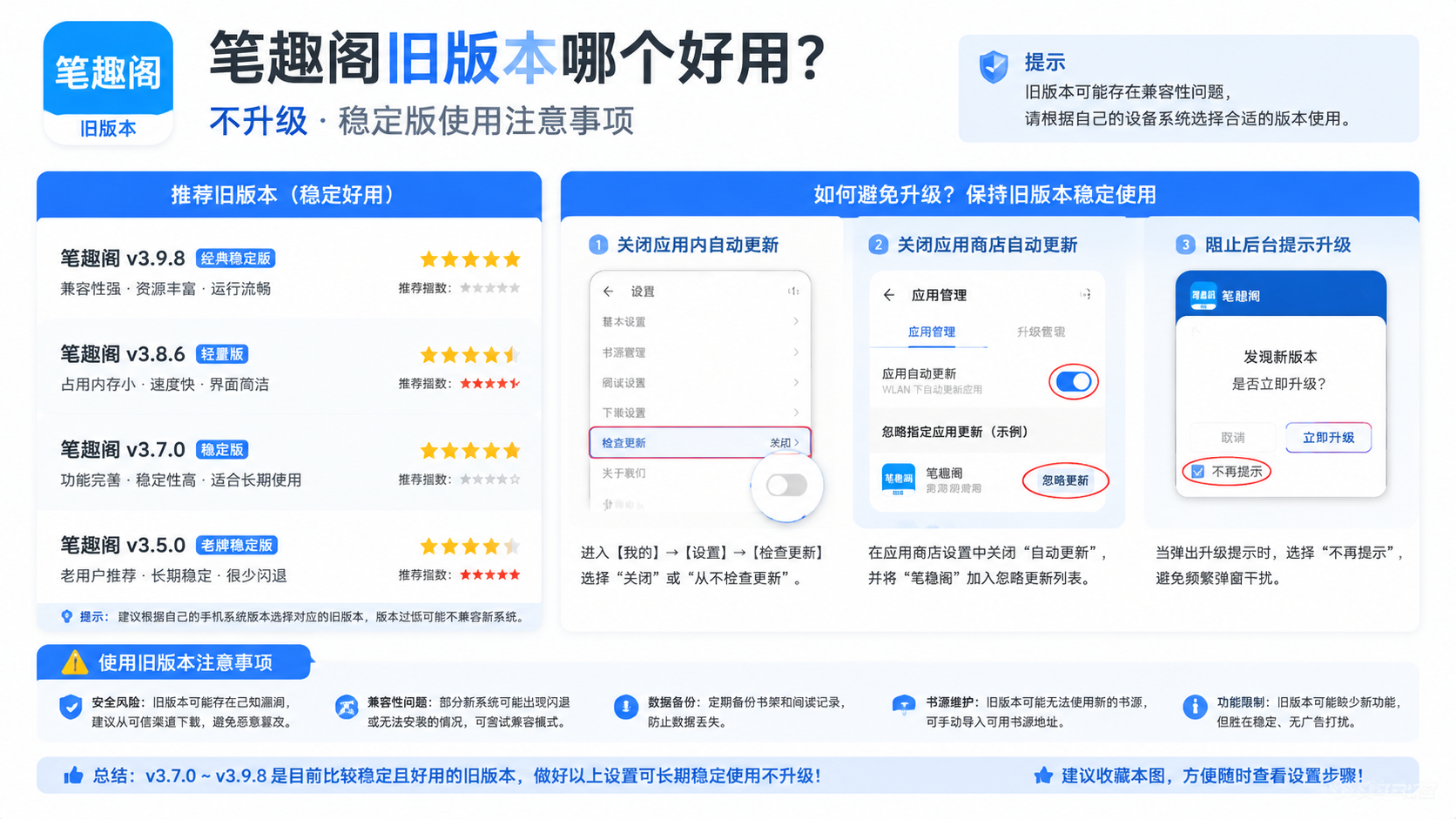 笔趣阁旧版本哪个好用?不升级稳定版使用注意事项 关闭自动更新和应用商店忽略升级