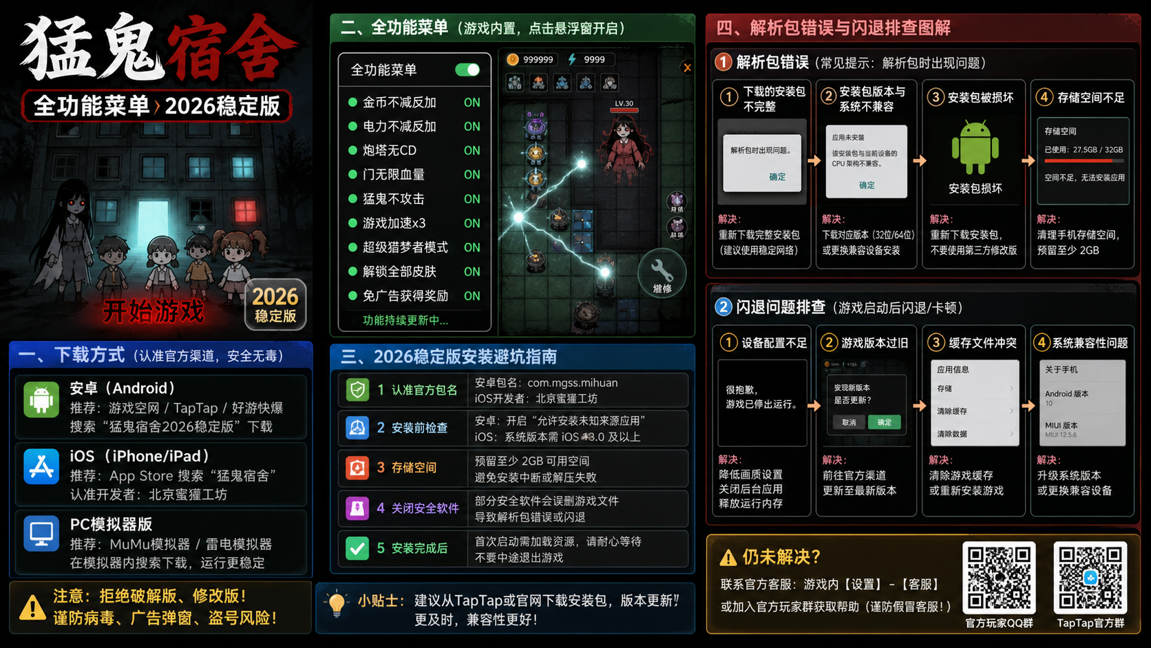 带全功能菜单的猛鬼宿舍在哪下载?2026稳定版安装避坑指南,解析包错误与闪退排查图解
