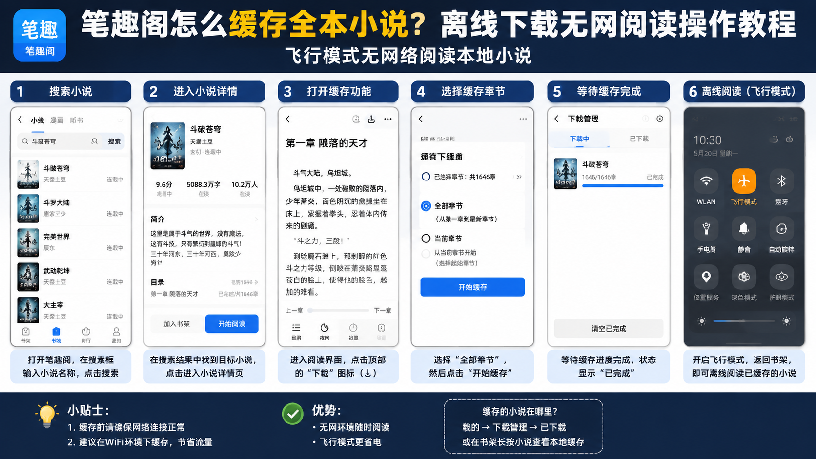 笔趣阁怎么缓存全本小说?离线下载无网阅读操作教程,飞行模式无网络阅读本地小说