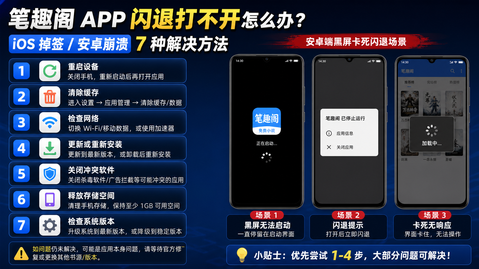 笔趣阁 app 闪退打不开怎么办?iOS 掉签 / 安卓崩溃 7 种解决方法 安卓端黑屏卡死闪退场景