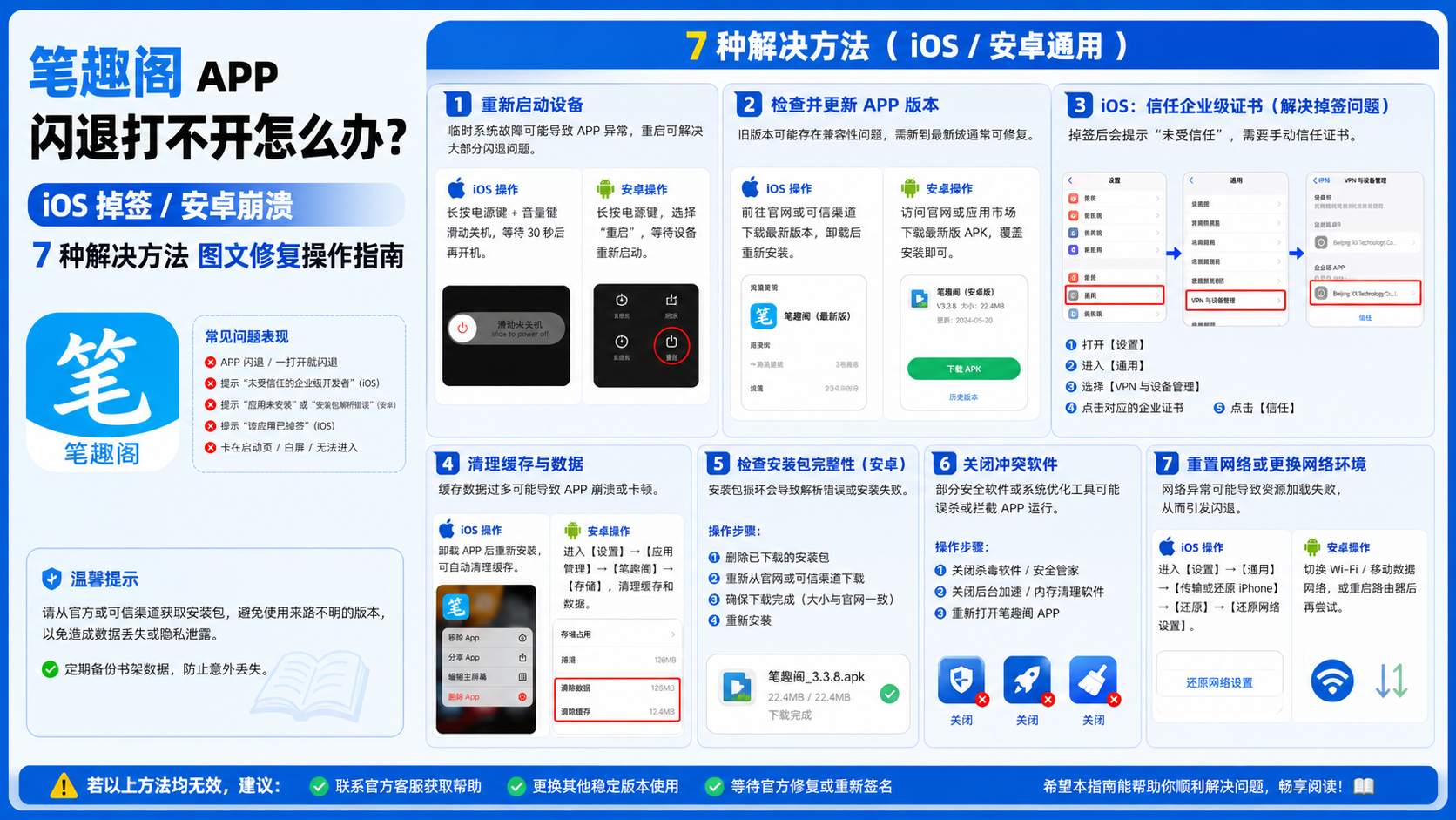 笔趣阁 app 闪退打不开怎么办?iOS 掉签 / 安卓崩溃 7 种解决方法 图文修复操作指南