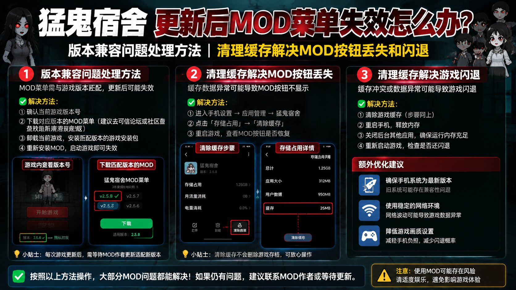 猛鬼宿舍更新后mod菜单失效怎么办?版本兼容问题处理方法,清理缓存解决mod按钮丢失和闪退