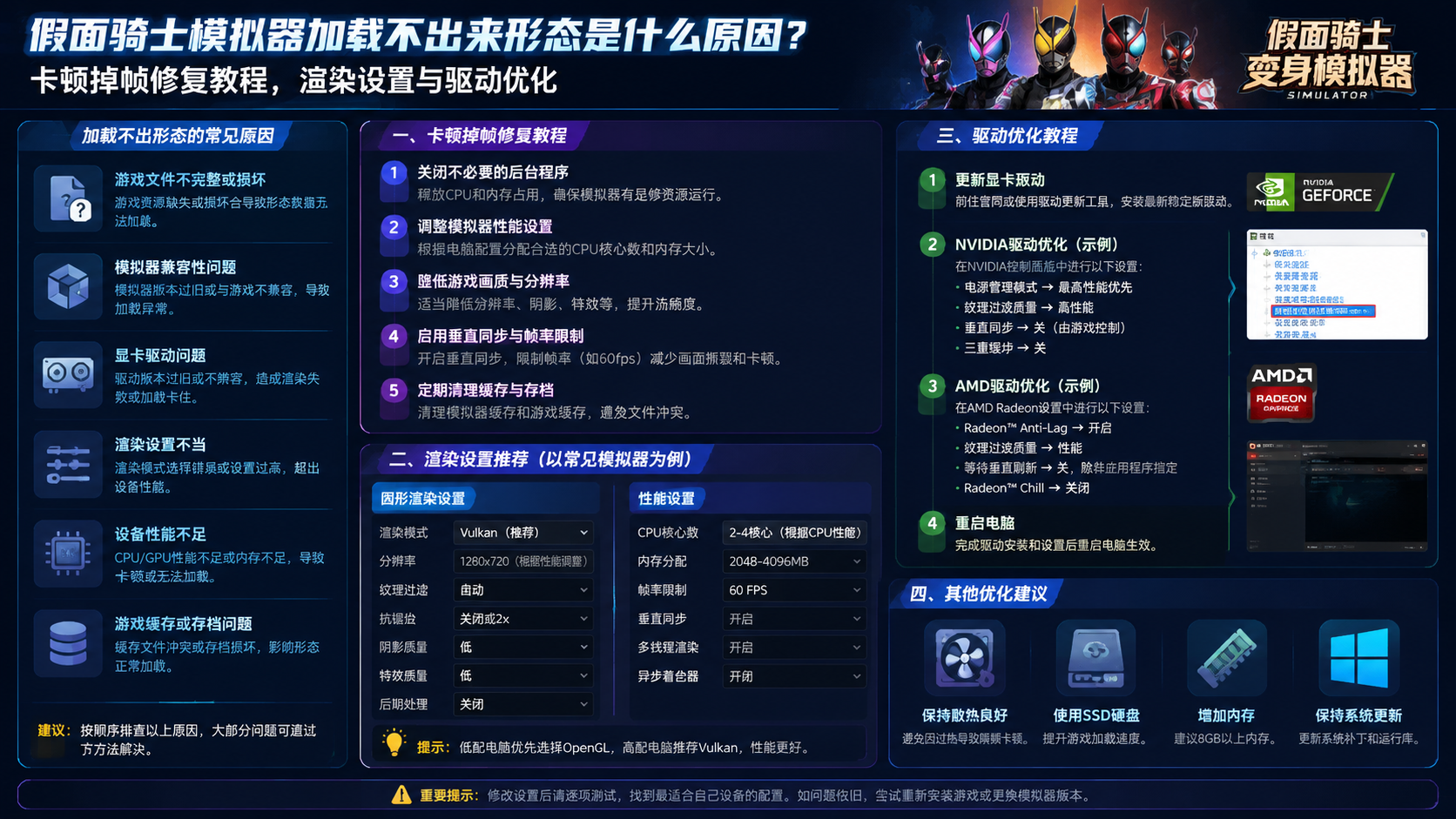 假面骑士模拟器加载不出来形态是什么原因?卡顿掉帧修复教程,渲染设置与驱动优化