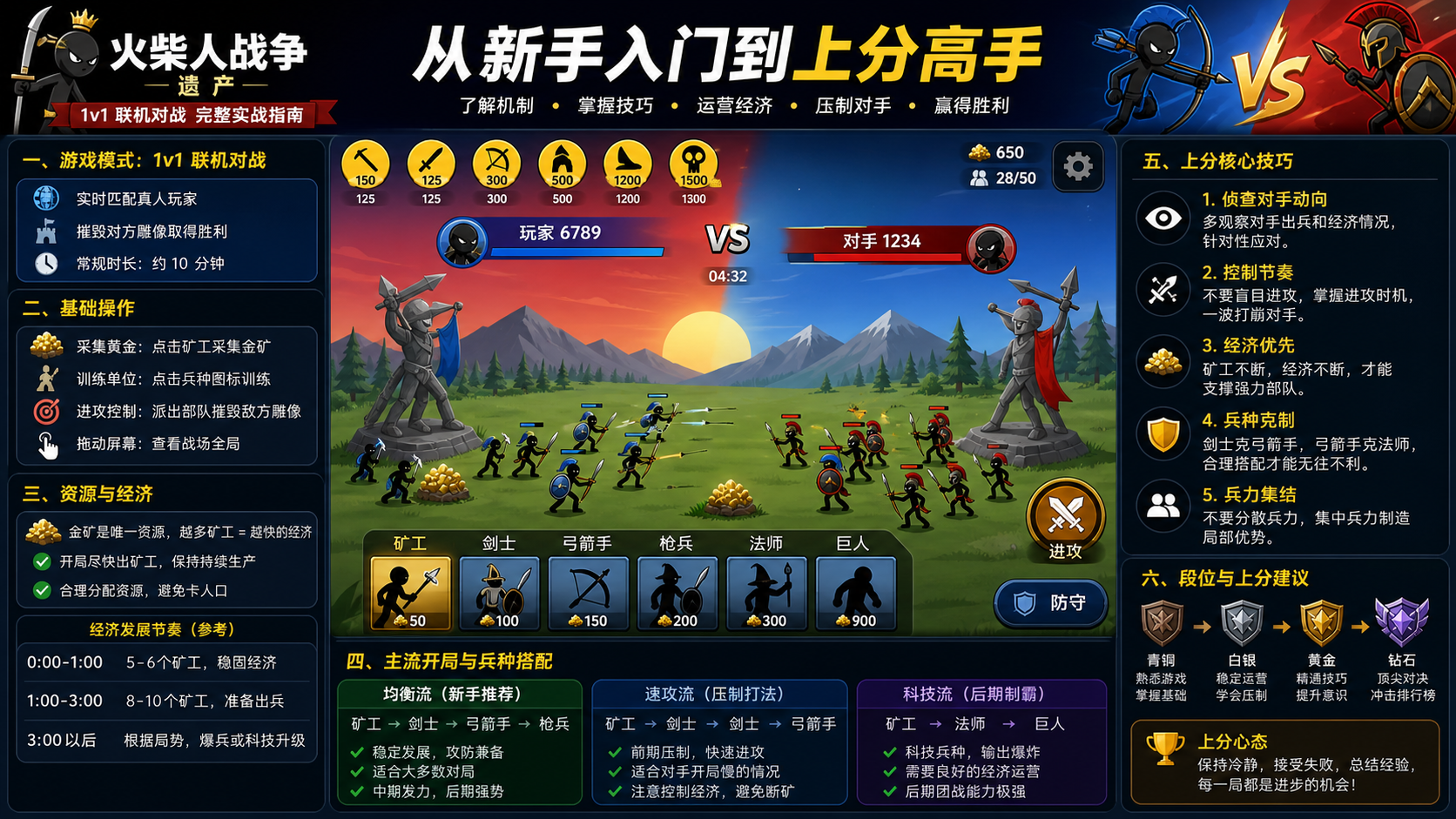 火柴人战争遗产 1v1 联机对战怎么玩?真人对局上分技巧大全,新手入门到上分完整实战指南
