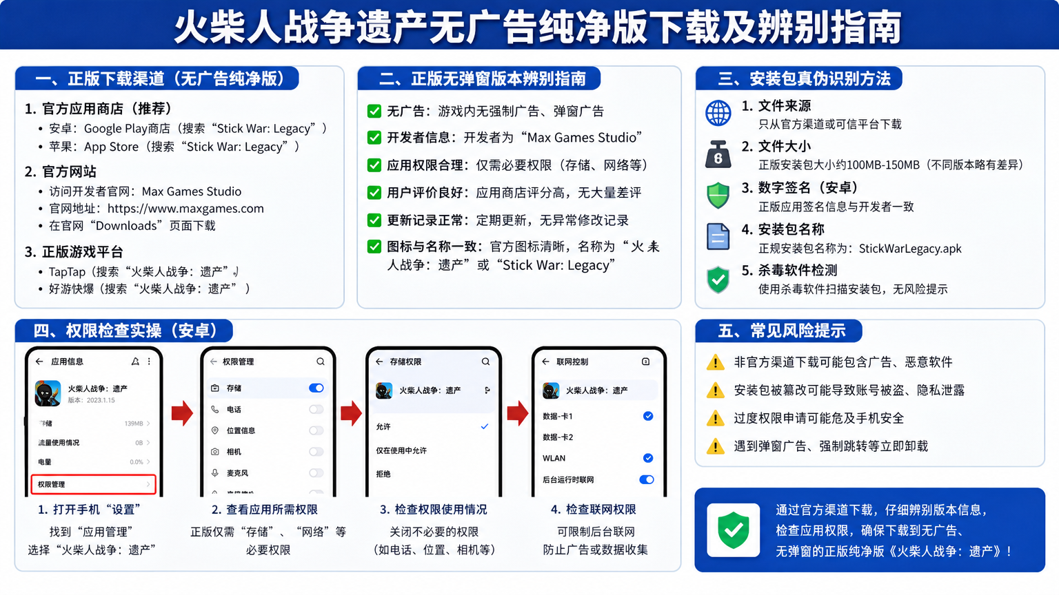 火柴人战争遗产无广告纯净版在哪下载?正版无弹窗版本辨别指南 安装包真伪识别与权限检查实操