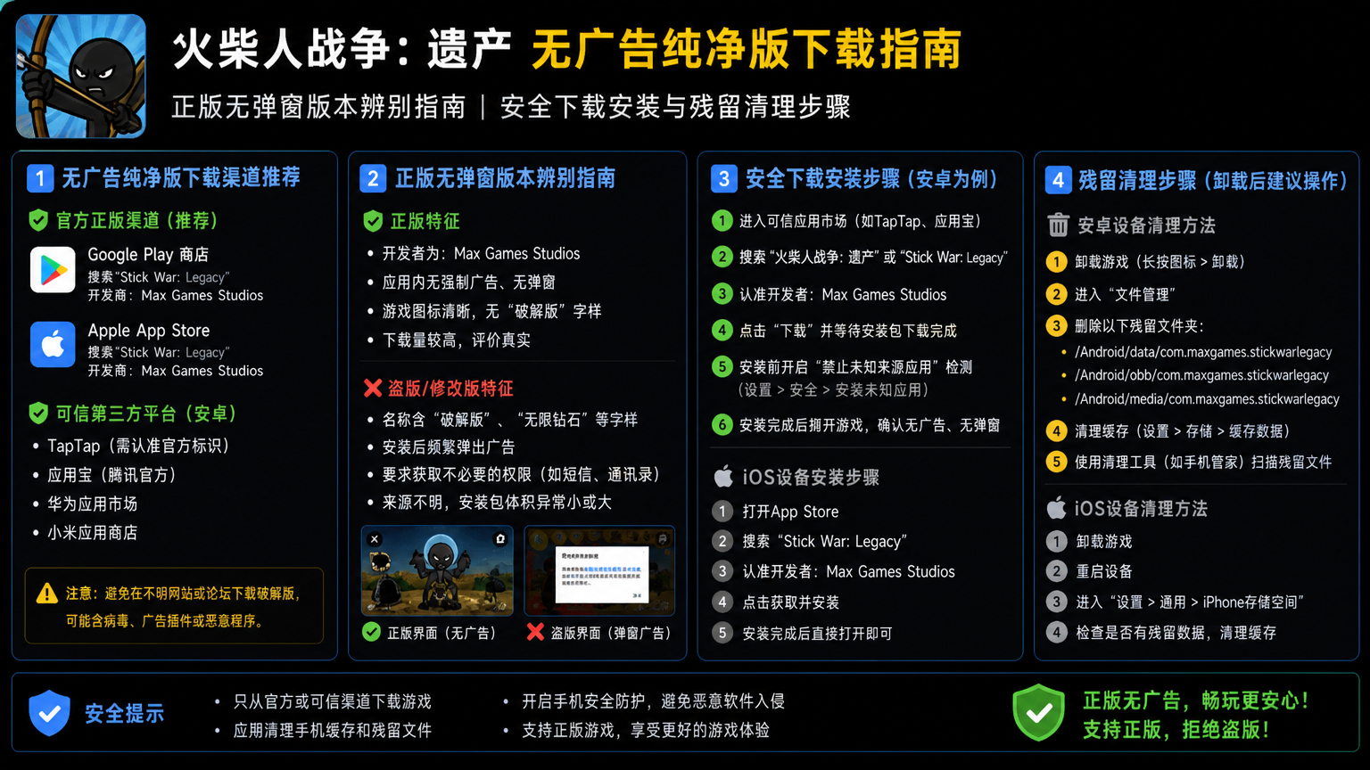 火柴人战争遗产无广告纯净版在哪下载?正版无弹窗版本辨别指南 安全下载安装与残留清理步骤