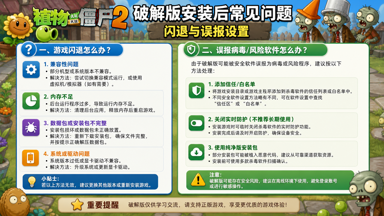 植物大战僵尸2破解版安装后常见问题 闪退与误报设置
