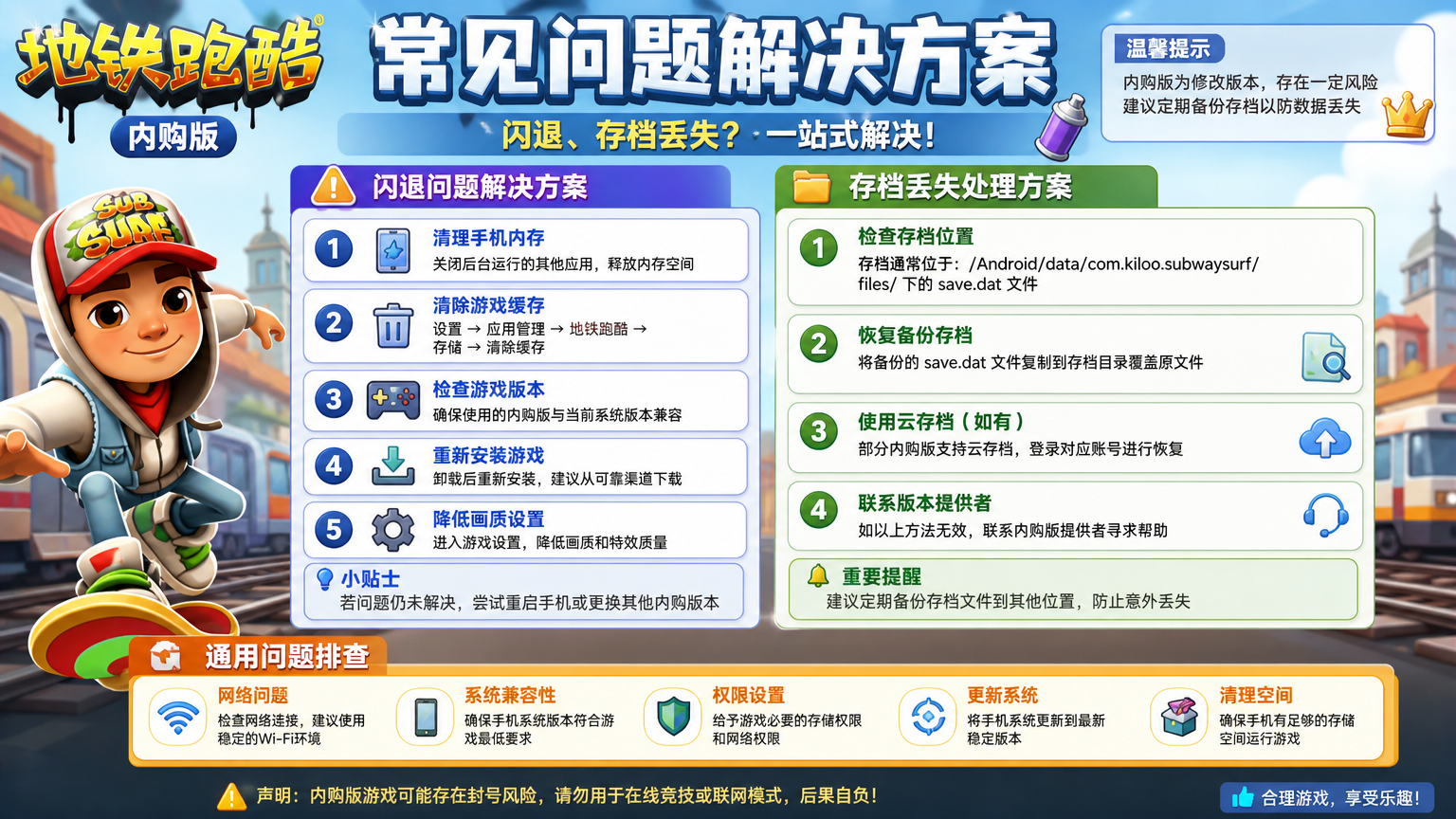 地铁跑酷内购版 常见问题解决 闪退存档丢失处理方案