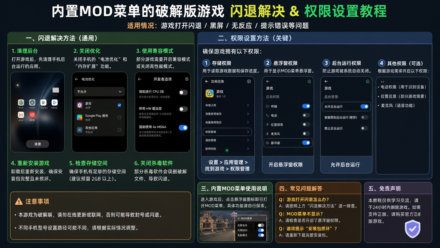 内置mod菜单的破解版游戏 闪退解决 权限设置