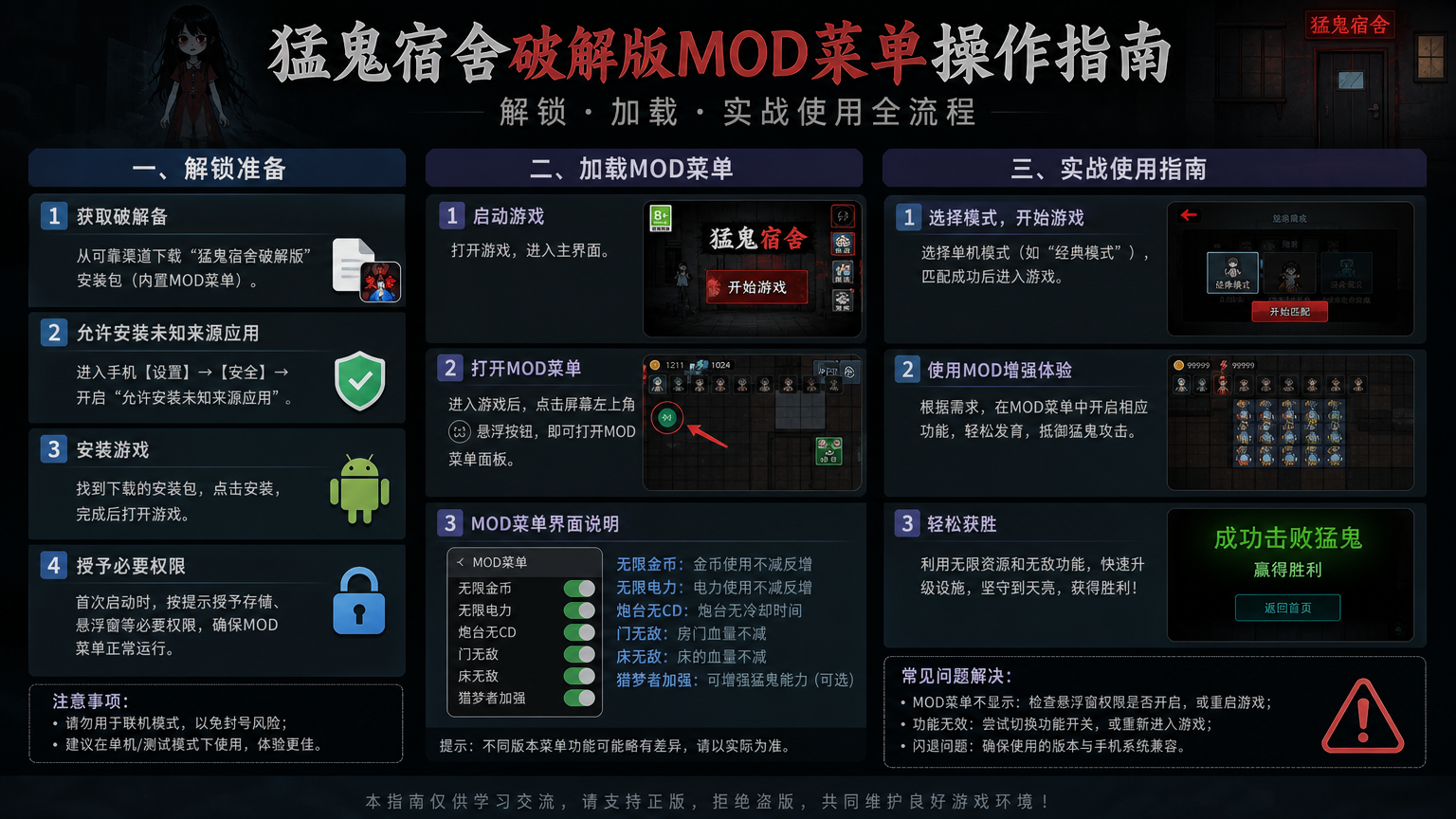 猛鬼宿舍破解版mod菜单操作指南,涵盖解锁、加载、实战使用全流程