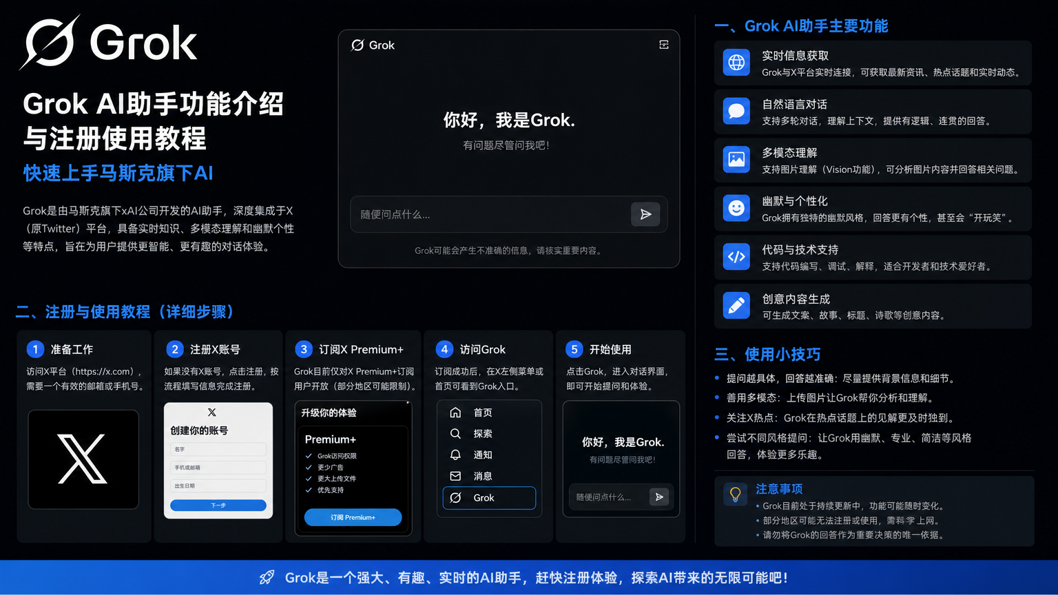 grok AI助手功能介绍与注册使用教程,快速上手马斯克旗下AI
