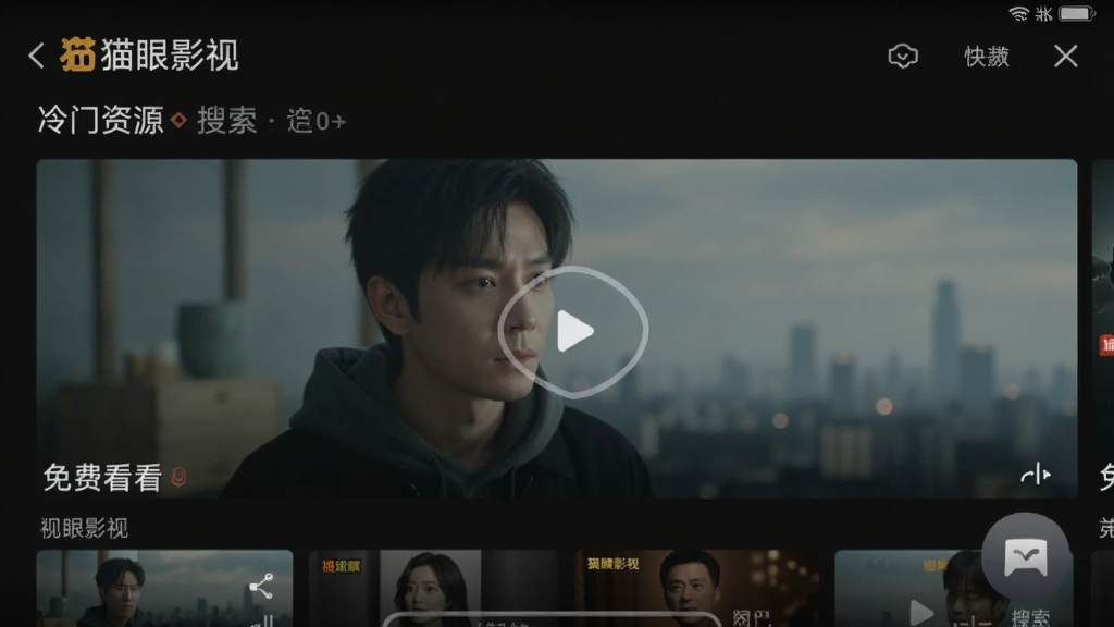 高清视频大片免费看app 猫眼影视界面截图,显示冷门资源搜索功能