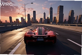 OWRC�����������������Ӿ�ͼ��һ����ɫ������ʻ��Ϧ���µĳ��и߼����ϣ�Զ��Ħ���¥���������ɫ�ʰ�쵣�ǰ��·��������������������ٶ������ɸС�