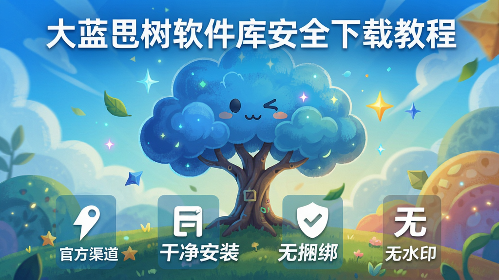大蓝树软件库安全下载教程,大蓝树软件库,官方渠道,干净安装,无捆绑,色彩丰富 无水印 宣传图