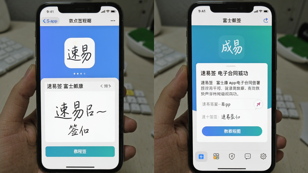 速易签富士康app手写签名界面,速易签富士康app电子合同签署成功截图,色彩丰富 无水印 教程图