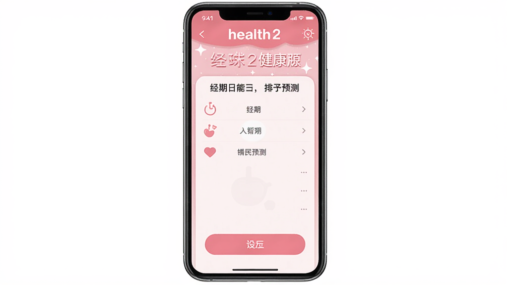 health2健康app经期日历与排卵预测界面 粉色主题 无水印 功能展示