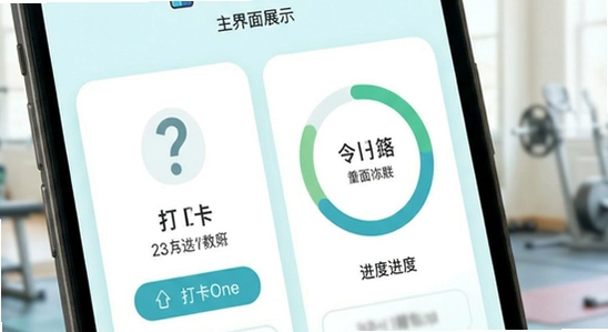 PlusOne加一教练主界面展示图,风格清新,展示打卡与进度环,670*360