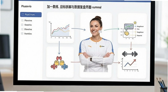 PlusOne加一教练目标拆解与数据复盘界面示意图,670*360