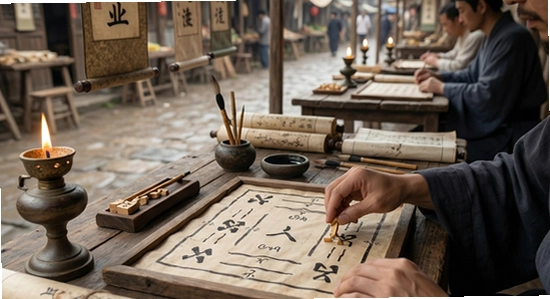 六爻卦摊事业占卜场景