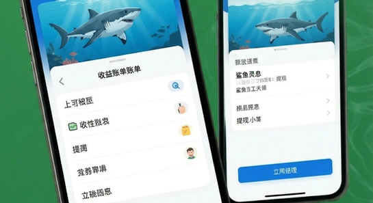 鲨鱼灵工收益账单与提现界面展示图