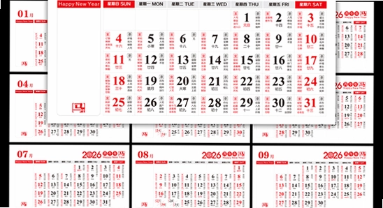 吉历万年历老黄历2026高级版主界面功能展示,无水印