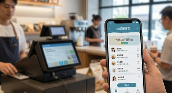 咖管店与传统收银系统移动端对比场景